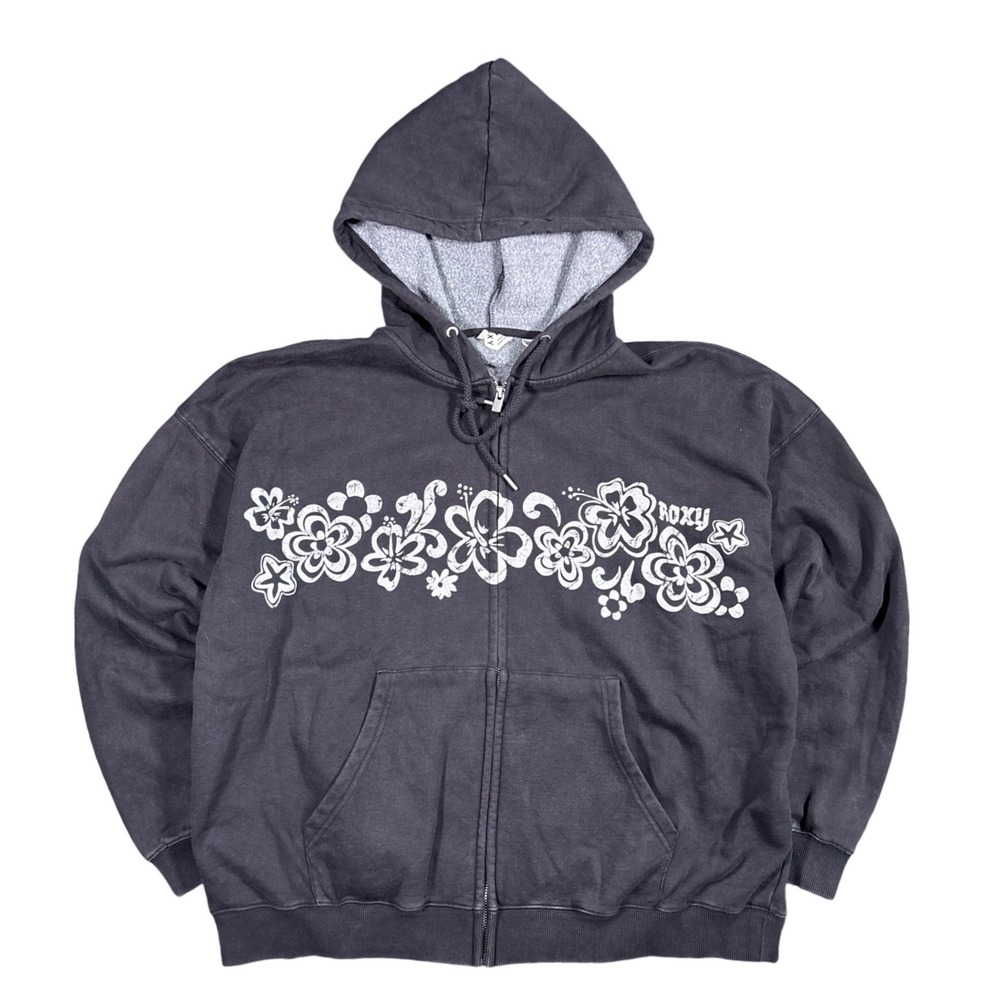 Y2K Roxy Surf Floral Zip Up Hoodie Size L